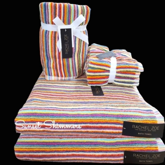 Rachel Zoe XL Oversized Rainbow Striped Multicolored Bath Sheet / Beach Towel - Picture 8 of 8